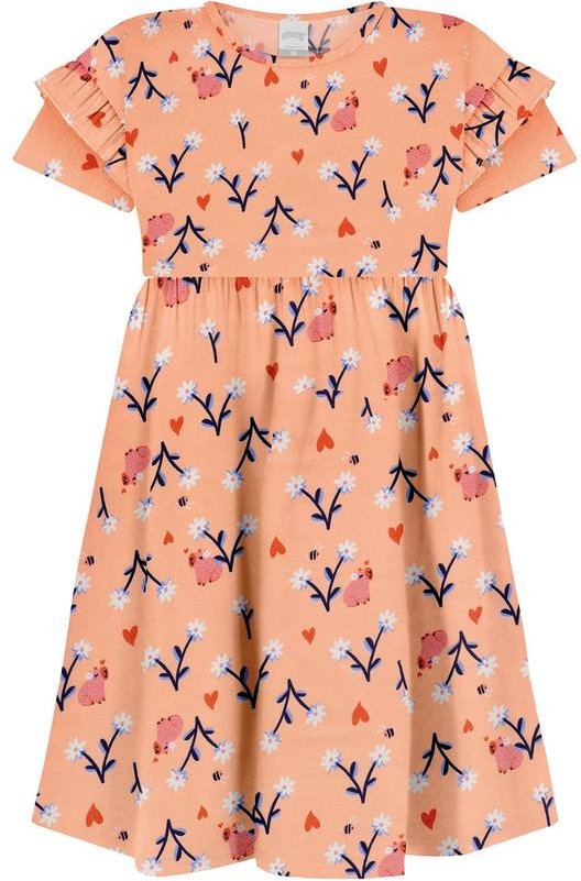 Vestido Estampado em Meia Malha Penteada Laranja