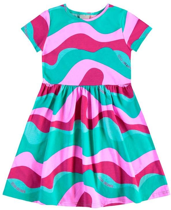 Vestido Godê Curto Ondas Azul Turquesa