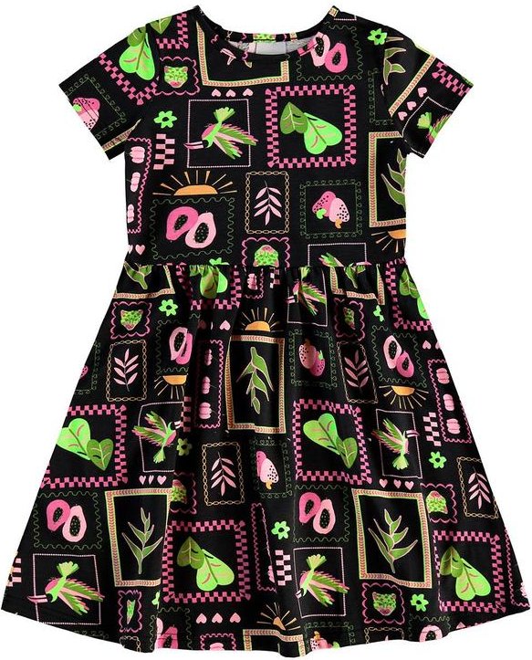 Vestido Godê Curto Tropical Preto