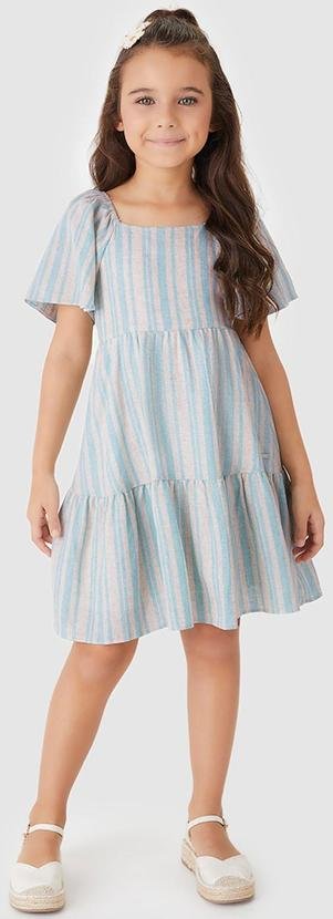 Imagem principal Vestido Godê em Linho Listrado Azul Claro Carinhoso Carinhoso