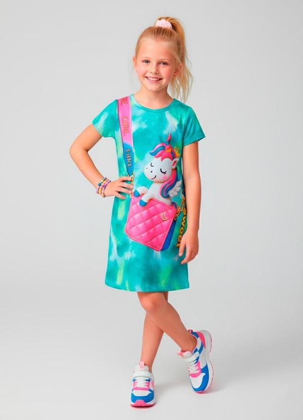 Imagem principal Vestido Infantil Bolsa e Unicórnio Verde Laluna Laluna