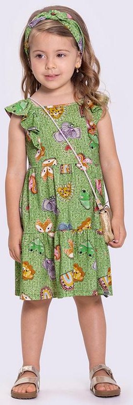 Vestido Infantil Estampado em Malha Verde