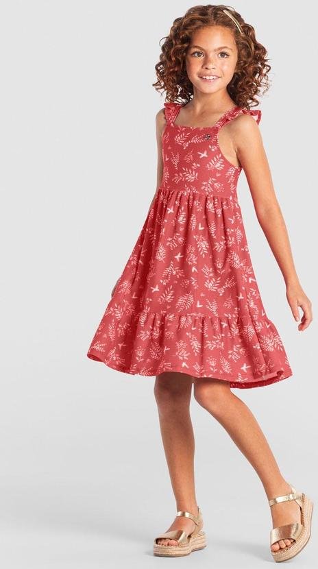 Vestido Infantil Jardim de Borboletas Vermelho