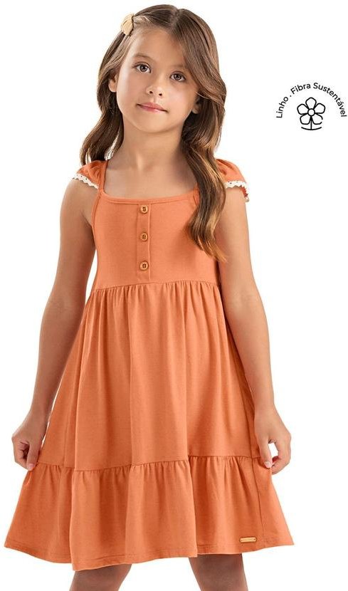 Vestido Infantil Malha Linho Menina Laranja