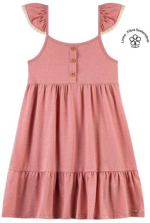 Vestido Infantil Malha Linho Menina Rosa