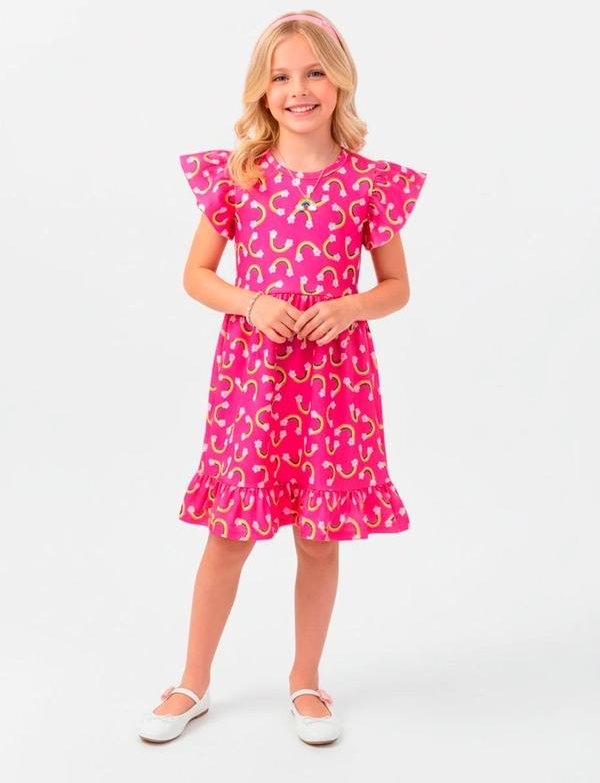 Imagem principal Vestido Infantil Manga Curta Arco-Íris Pink Laluna Laluna