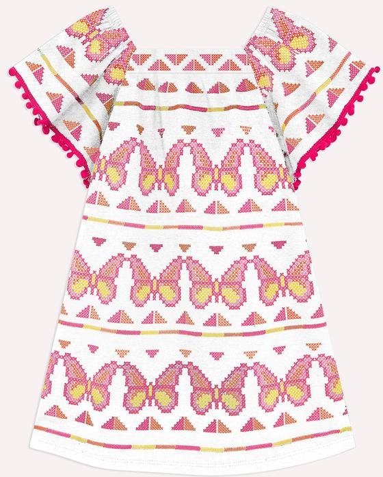 Vestido Infantil Menina Borboletas Branco