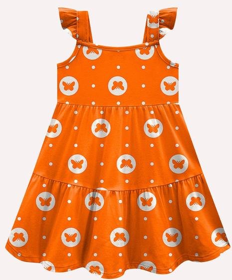 Imagem principal Vestido Infantil Menina Borboletas Laranja Kyly Kyly