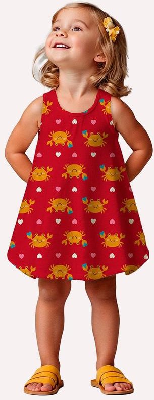 Imagem principal Vestido Infantil Menina Carangueijos Vermelho Kyly Kyly
