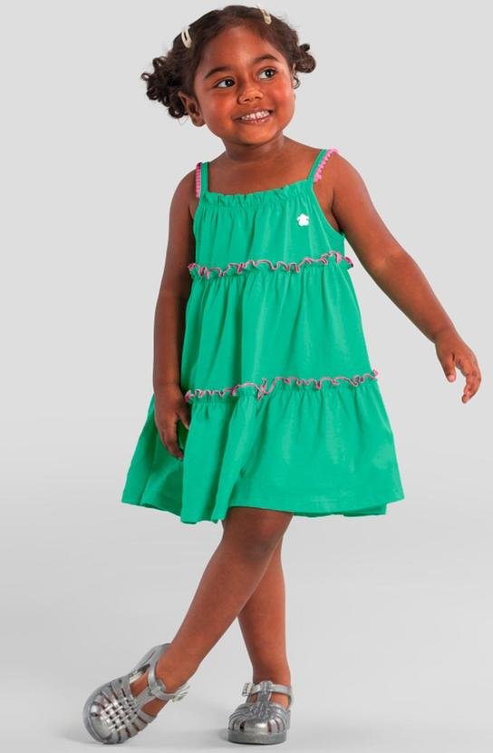 Imagem principal Vestido Infantil Menina com Pompom Verde Brandili Brandili