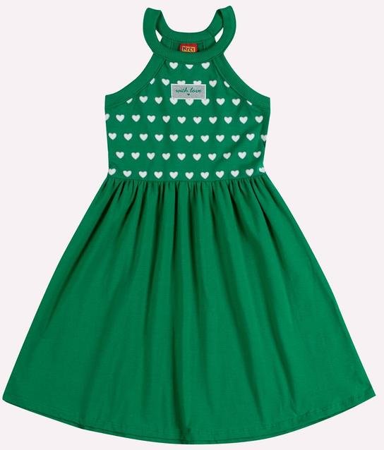 Vestido Infantil Menina Corações Verde