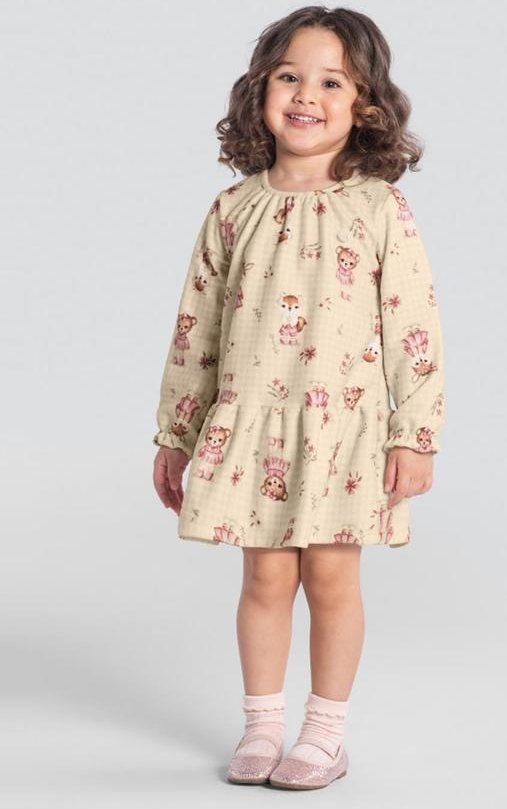 Imagem principal Vestido Infantil Menina de Bichinhos Bege Brandili Mundi Brandili Mundi