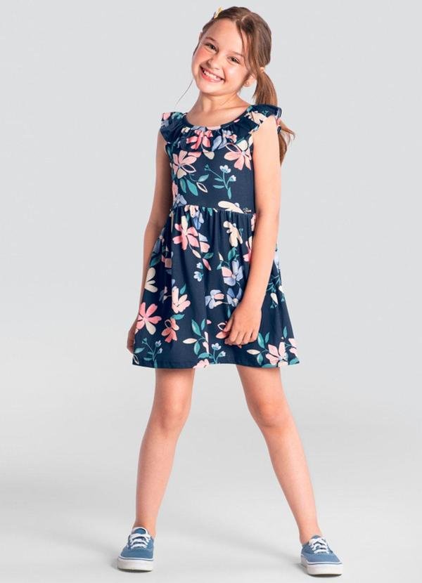 Imagem principal Vestido Infantil Menina de Flores em Malha Azul Brandili Brandili