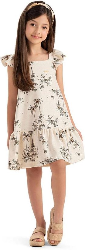 Vestido Infantil Menina Dupla Face Linho Bege