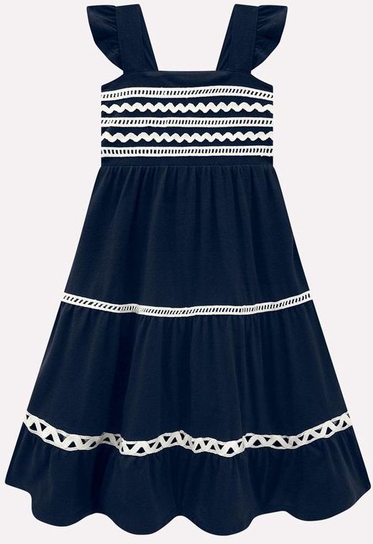 Imagem principal Vestido Infantil Menina em Algodão Azul Marinho Kyly Kyly