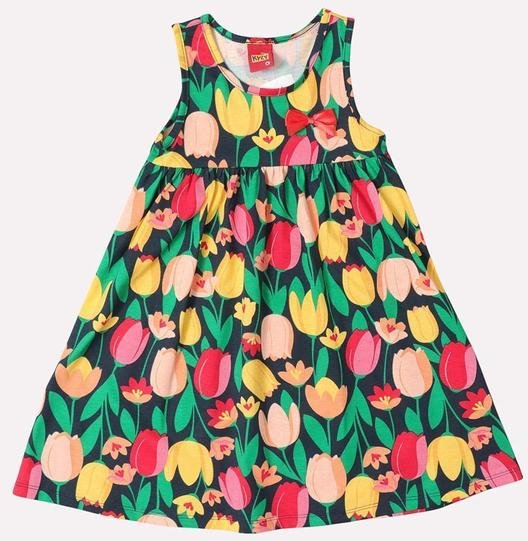 Imagem principal Vestido Infantil Menina Estampa Tulipas Azul Kyly Kyly