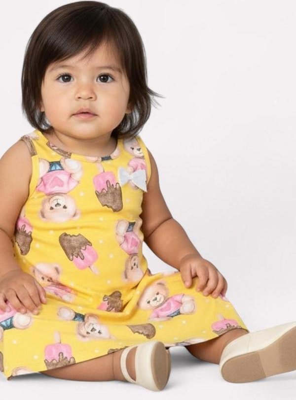 Imagem principal Vestido Infantil Menina Evasê com Laço Amarelo Kyly Kyly