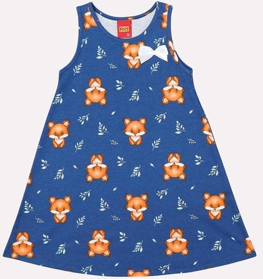 Imagem principal Vestido Infantil Menina Evasê Raposa Azul Kyly Kyly