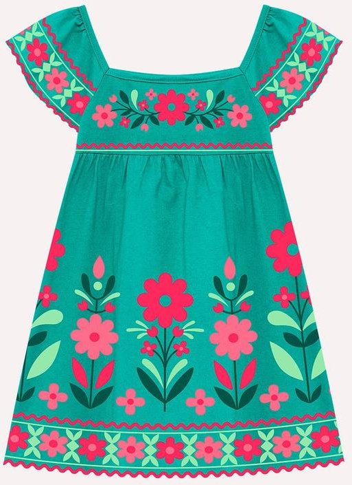 Vestido Infantil Menina Flores Verde