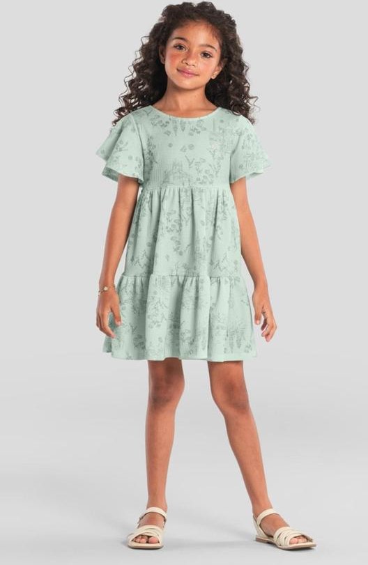 Vestido Infantil Menina Florido Verde
