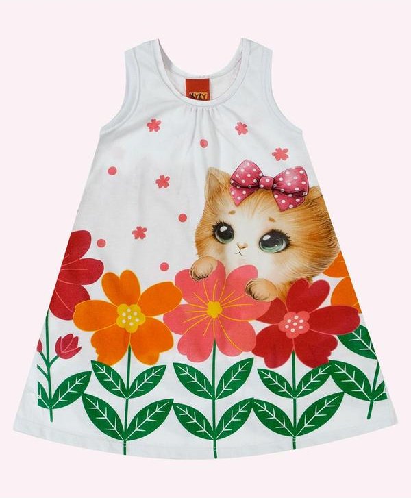 Imagem principal Vestido Infantil Menina Gatinho Branco Kyly Kyly