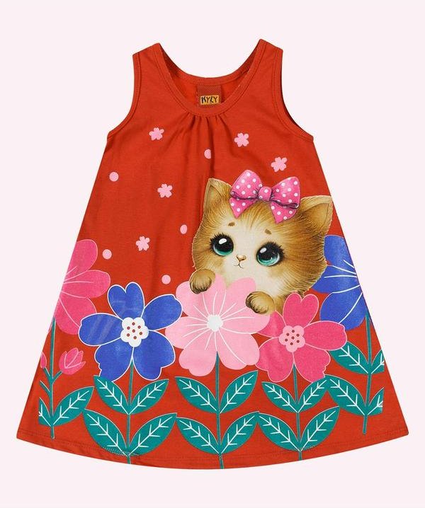 Imagem principal Vestido Infantil Menina Gatinho Vermelho Kyly Kyly