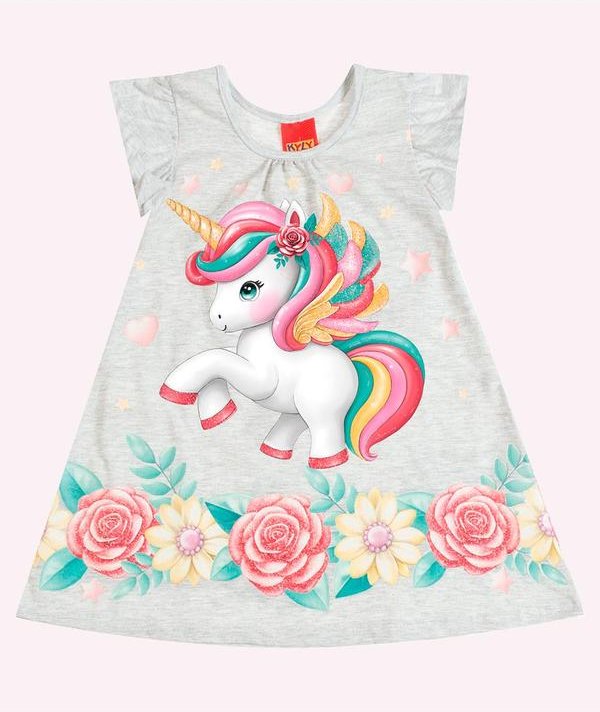 Imagem principal Vestido Infantil Menina Unicórnio Cinza Kyly Kyly