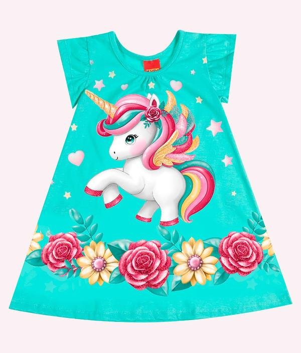 Imagem principal Vestido Infantil Menina Unicórnio Verde Kyly Kyly