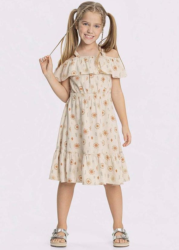 Imagem principal Vestido Infantil Ombro a Ombro SarjaBege Alakazoo Alakazoo