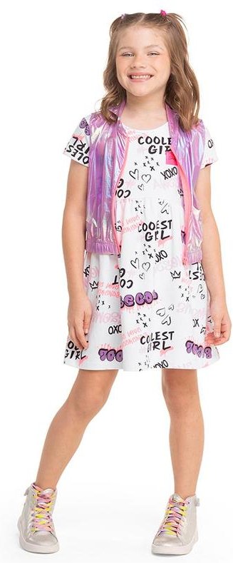 Vestido Manga Curta Infantil Feminino Branco