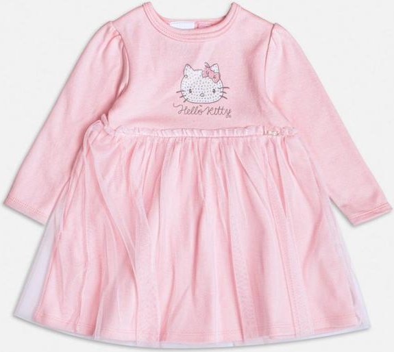 Vestido Manga Longa com Saia de Tule Rosa