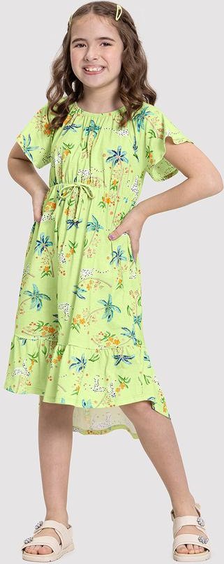 Vestido Midi Infantil Menina em Malha Estampado Verde