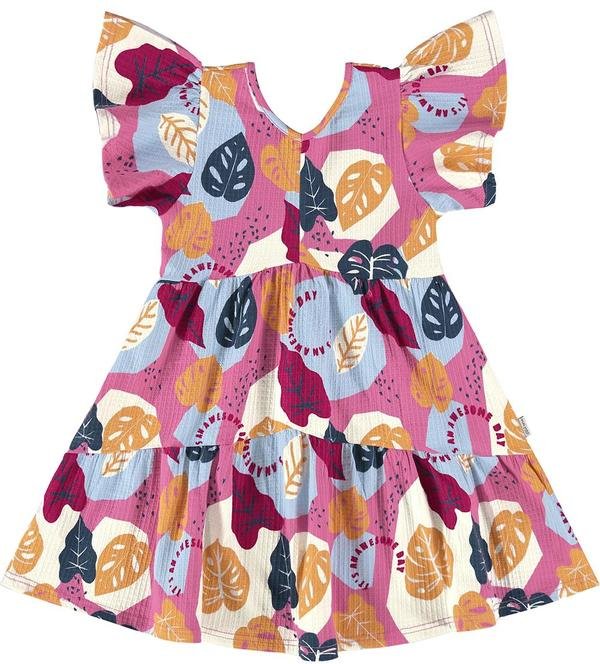 Imagem principal Vestido Rosa Folhagens Texturizado Malwee Kids Malwee Kids