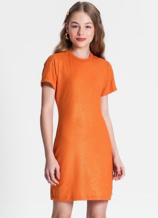 Vestido Juvenil em Ribana Canelada Laranja
