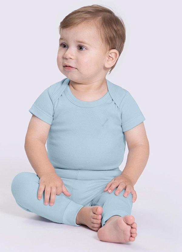 Body de Mangas Curtas em Malha Suedine Azul