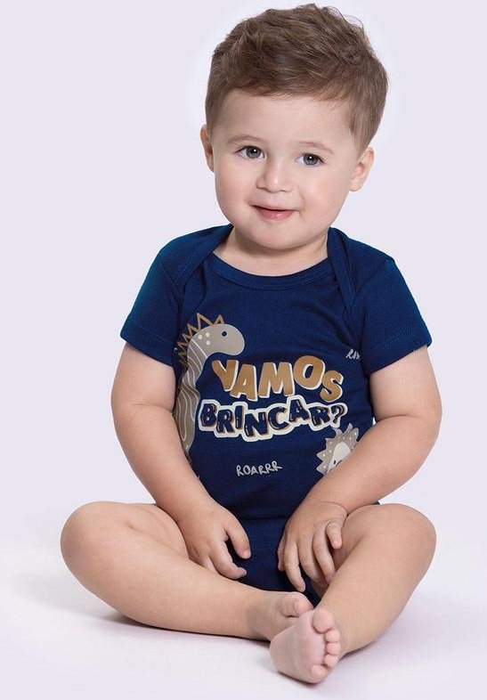 Body Manga Curta com Estampa Divertida Azul