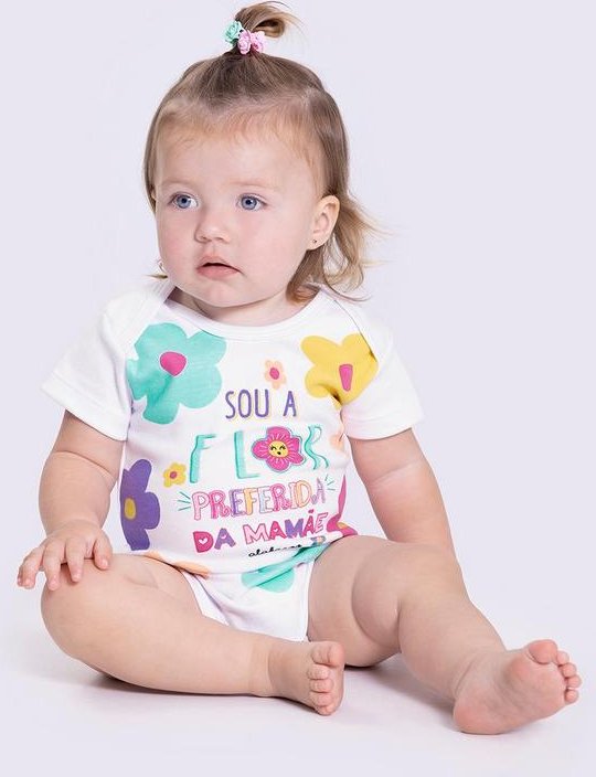 Body Manga Curta com Estampa Divertida Branco