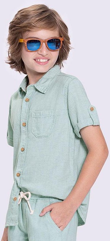 Imagem principal Camisa Manga Curta Menino em Linho Verde Alakazoo Alakazoo