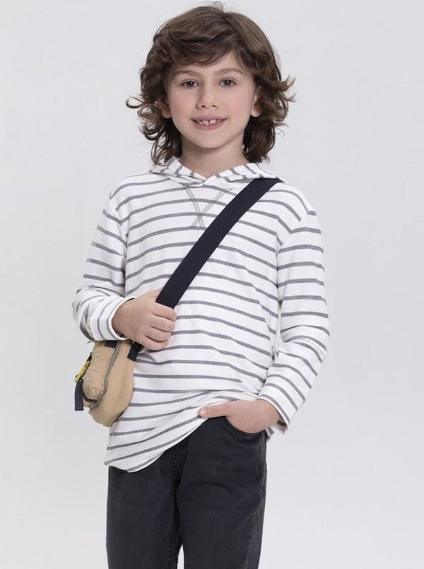 Imagem principal Camiseta Listrada com Bordado e Capuz Cinza Alakazoo Alakazoo