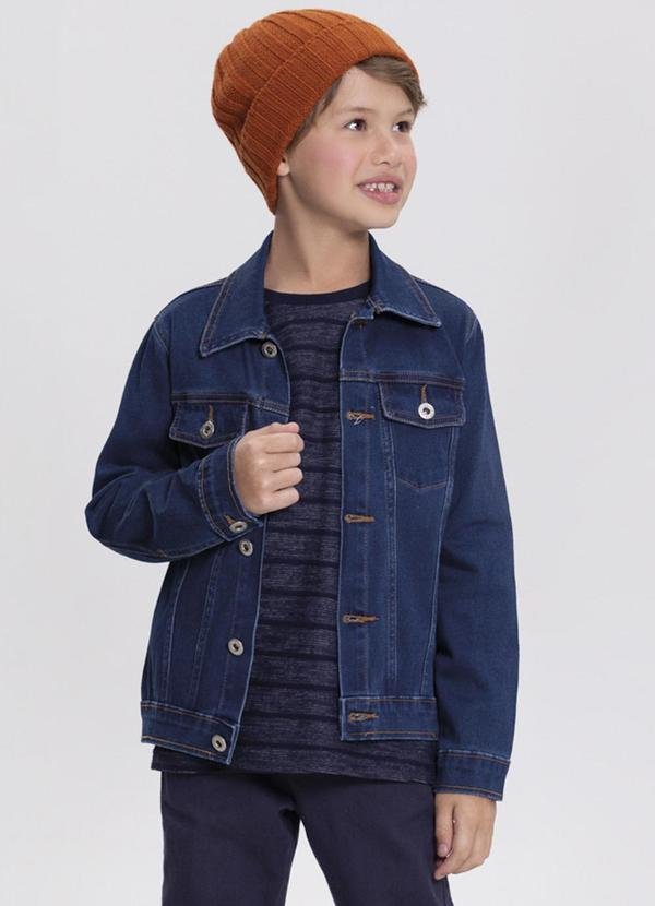 Camiseta com Bordado em Malha Listrada Azul