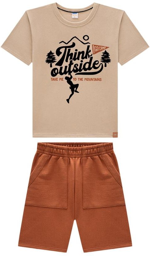 Imagem principal Conjunto Camiseta e Bermuda em Moletinho Marrom Marlan Marlan