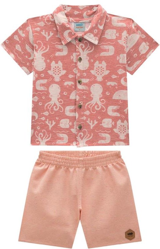 Conjunto Bebê Camisa e Bermuda Sarja Laranja