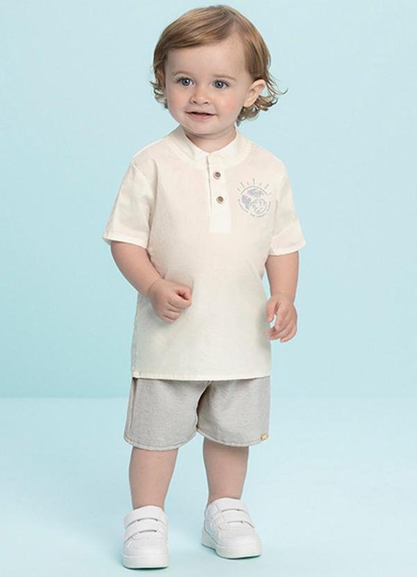 Imagem principal Conjunto Bebê Camisa e Bermuda Tecido Linho Bege Ioluig Ioluig