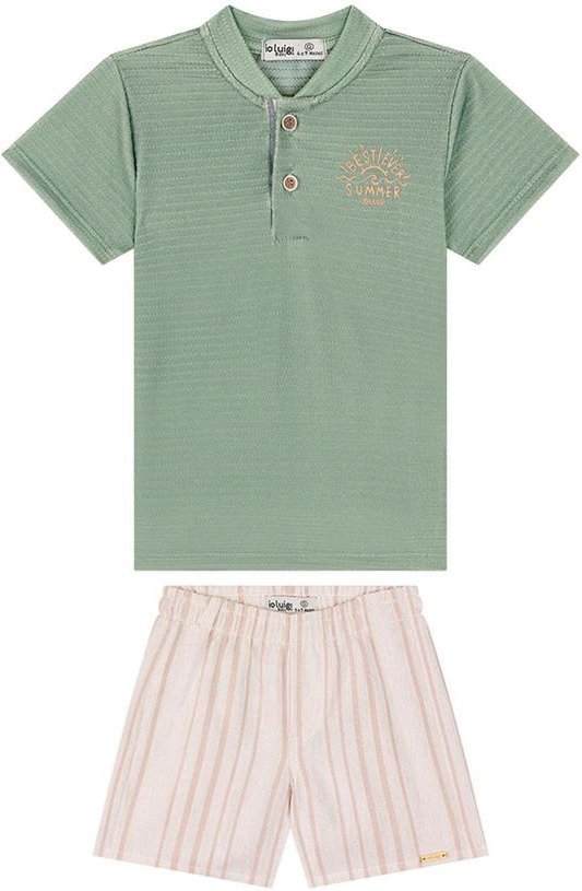 Conjunto Bebê Camiseta e Bermuda em Sarja Verde
