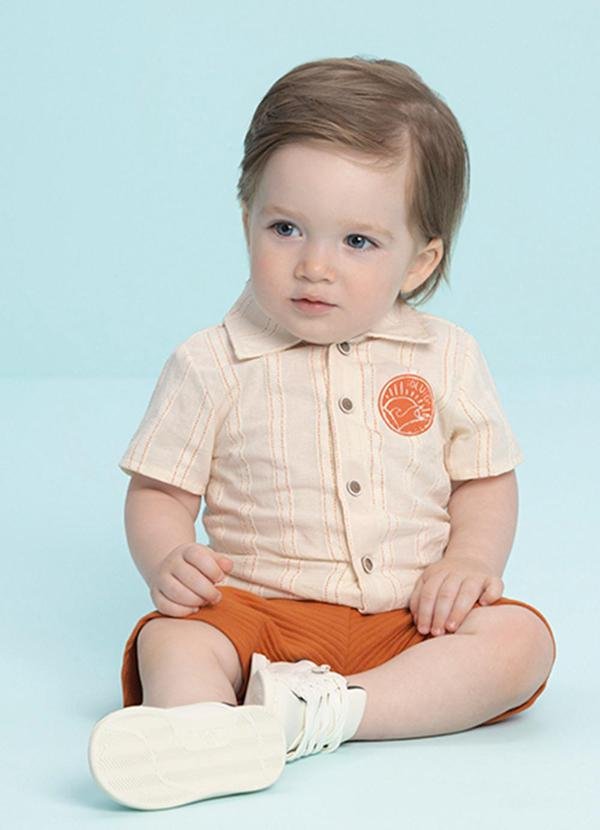 Conjunto Camisa e Bermuda em Gorgurinho Laranja