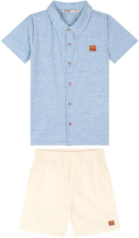 Conjunto Camisa e Bermuda Sarja Elastano Azul