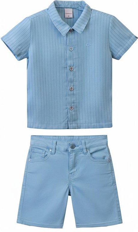 Imagem principal Conjunto Camisa Listrada Menino Azul Pastel Carinhoso Carinhoso
