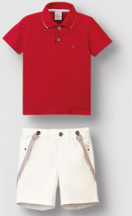 Imagem principal Conjunto Camisa Polo com Suspensório Vermelho Carinhoso Carinhoso