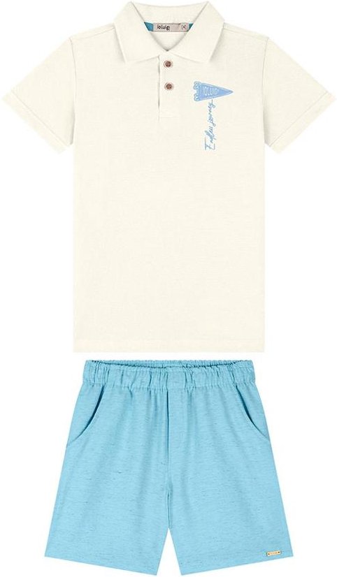 Conjunto Camisa Polo e Bermuda Tecido Linho Bege