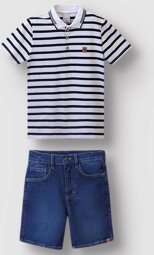 Imagem principal Conjunto Camisa Polo Listrada Menino Preto Carinhoso Carinhoso
